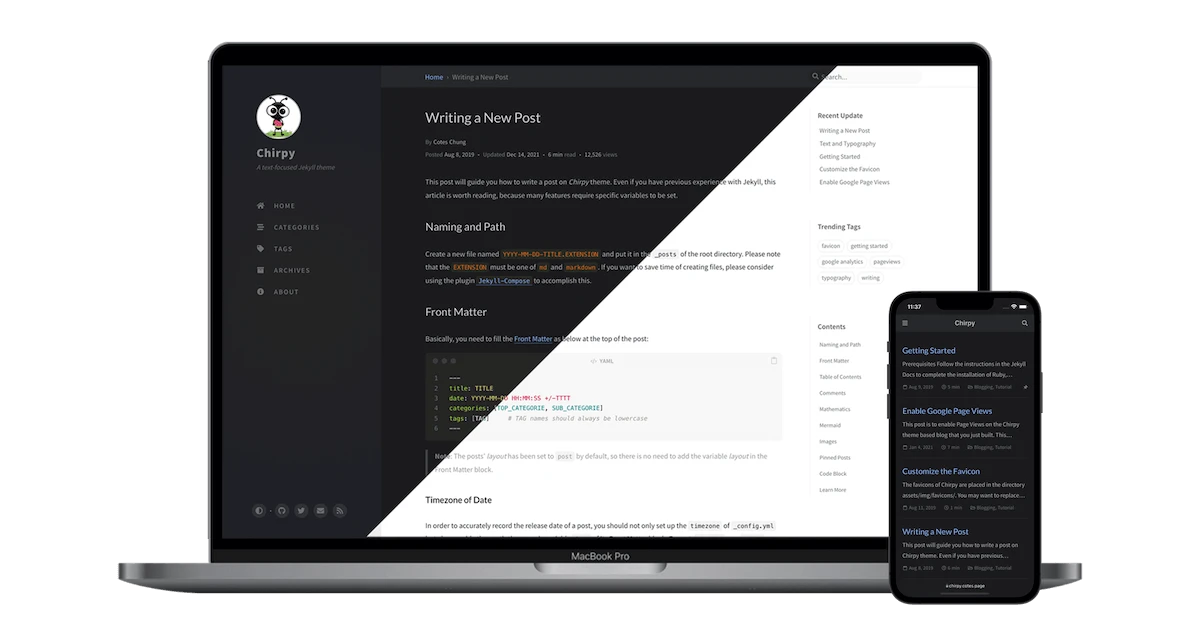 Dark and Light Chirpy Theme (Credit:- https://chirpy.cotes.page)